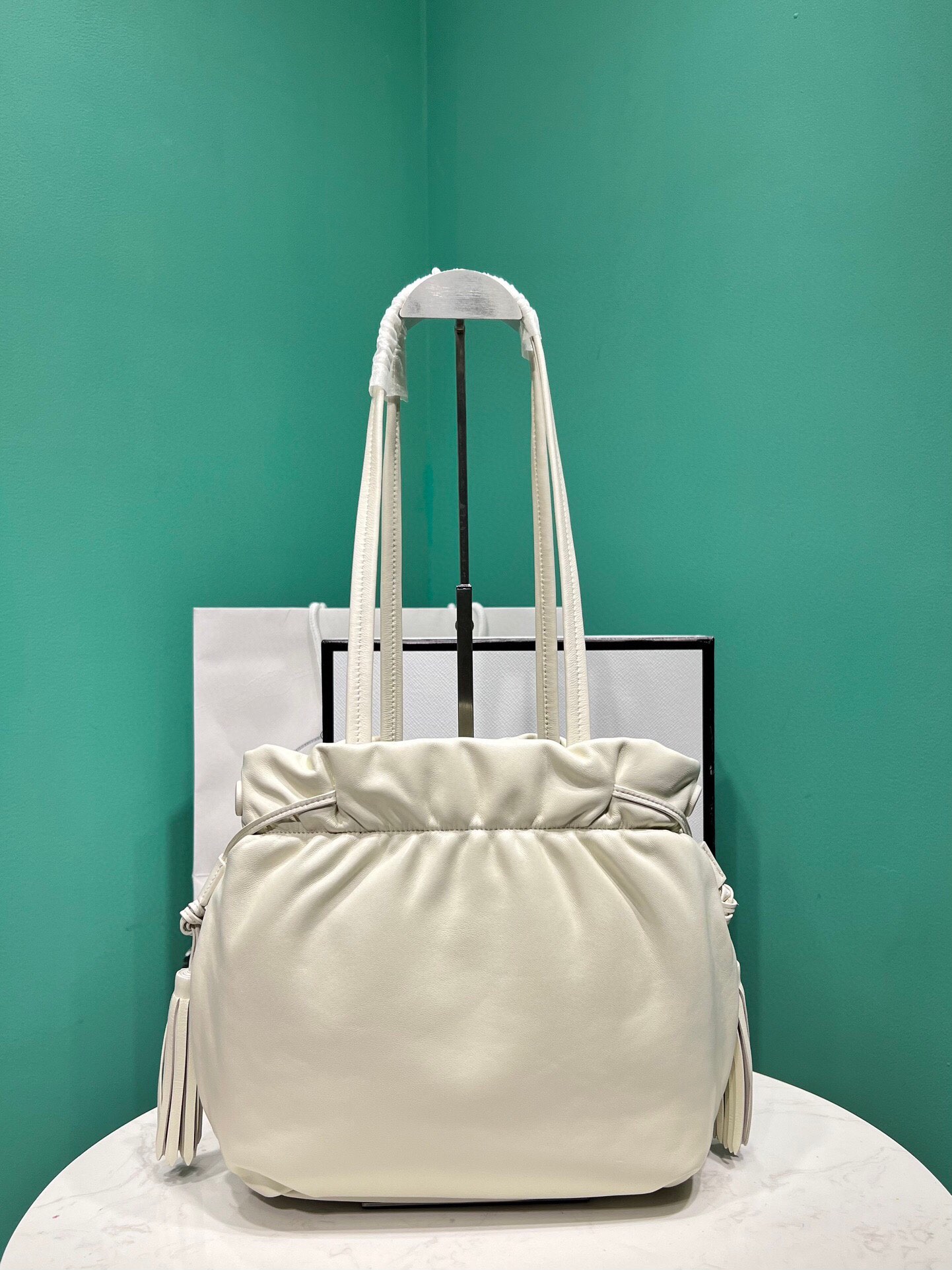 Prada Nappa Leather Shoulder Bag Tote Handbag White 1BG541